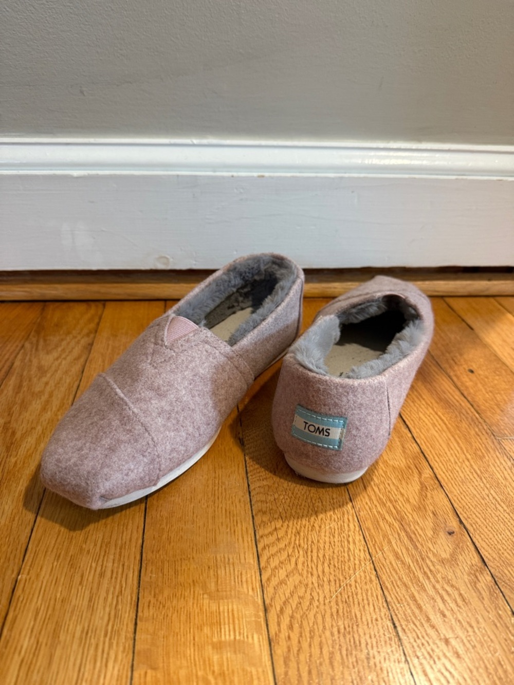 TOMS Pink Plush-Lined Cozy Slip-Ons